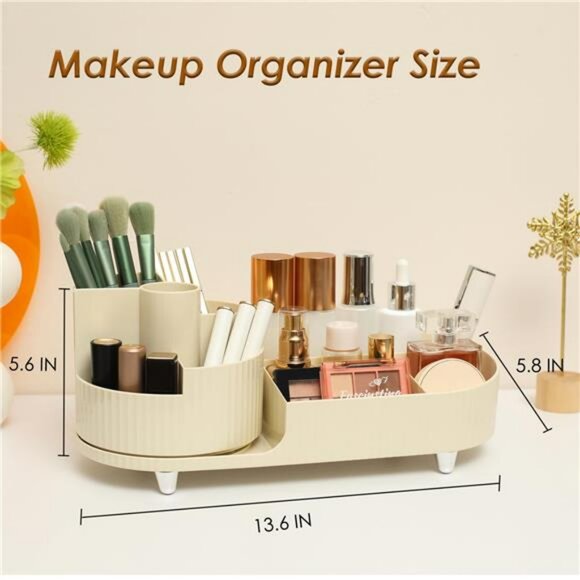 Rotating Makeup Organizer Countertop Storage Tray Brush Holder Vanity Case - Picture 6 of 7